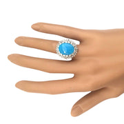 10.82 Carat Natural Turquoise 14K Solid White Gold Diamond Ring - Fashion Strada