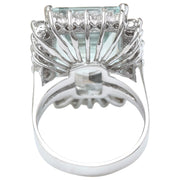 13.08 Carat Natural Aquamarine 14K Solid White Gold Diamond Ring - Fashion Strada