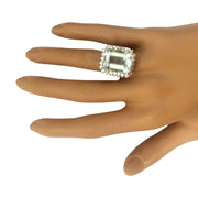13.08 Carat Natural Aquamarine 14K Solid White Gold Diamond Ring - Fashion Strada