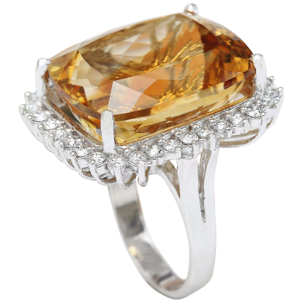31.08 Carat Natural Citrine 14K Solid White Gold Diamond Ring - Fashion Strada