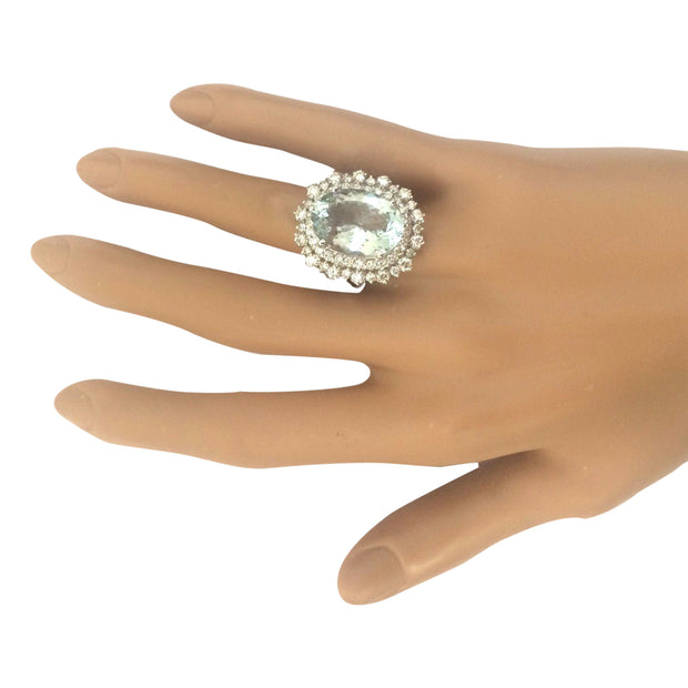 10.04 Carat Natural Aquamarine 14K Solid White Gold Diamond Ring - Fashion Strada