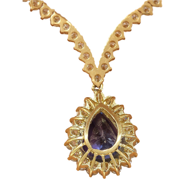 17.67 Carat Natural Tanzanite 14K Solid Yellow Gold Diamond Necklace - Fashion Strada