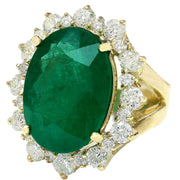 18.59 Carat Natural Emerald 14K Solid Yellow Gold Diamond Ring - Fashion Strada