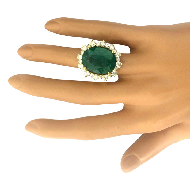 18.59 Carat Natural Emerald 14K Solid Yellow Gold Diamond Ring - Fashion Strada