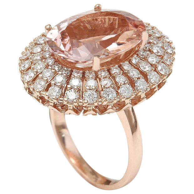 12.05 Carat Natural Morganite 14K Solid Rose Gold Diamond Ring - Fashion Strada