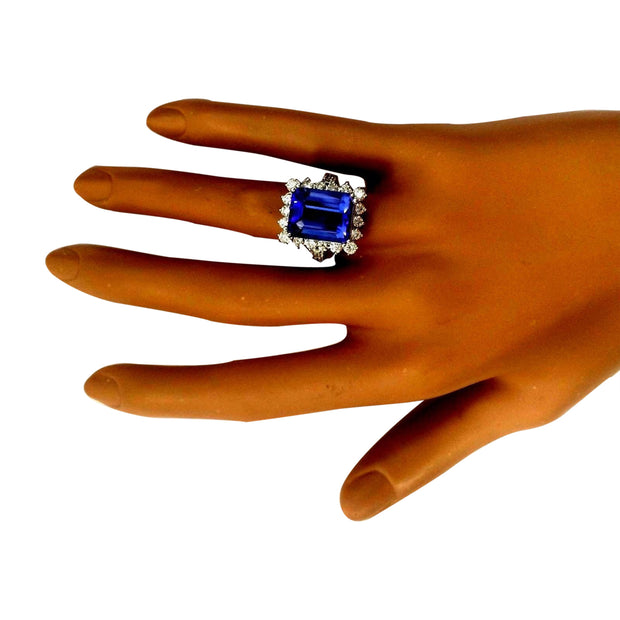 10.44 Carat Natural Tanzanite 14K Solid White Gold Diamond Ring - Fashion Strada