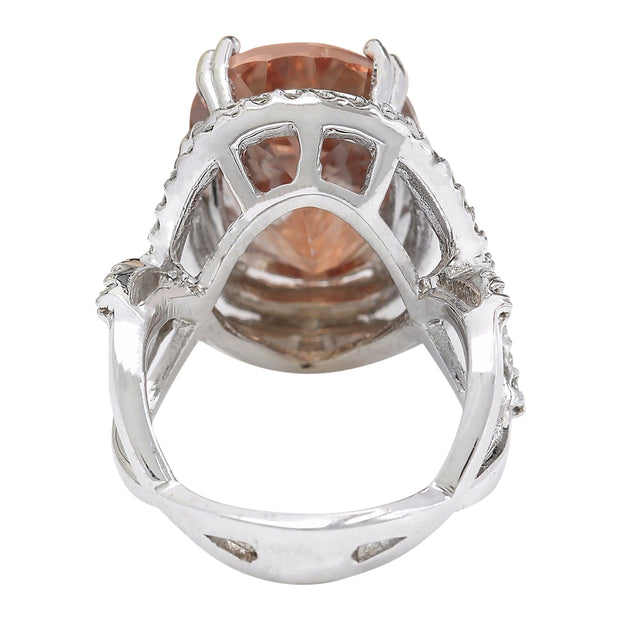 14.10 Carat Natural Morganite 14K Solid White Gold Diamond Ring - Fashion Strada
