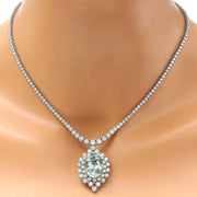 22.00 Carat Natural Aquamarine 14K Solid White Gold Diamond Necklace - Fashion Strada