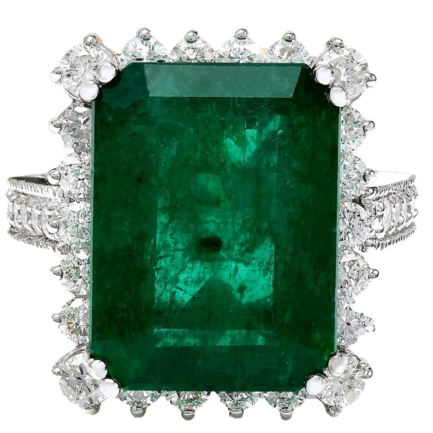 11.13 Carat Natural Emerald 14K Solid White Gold Diamond Ring - Fashion Strada