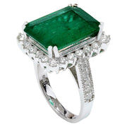 11.13 Carat Natural Emerald 14K Solid White Gold Diamond Ring - Fashion Strada
