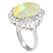 7.59 Carat Natural Opal 14K Solid White Gold Diamond Ring - Fashion Strada