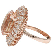 12.85 Carat Natural Morganite 14K Solid Rose Gold Diamond Ring - Fashion Strada