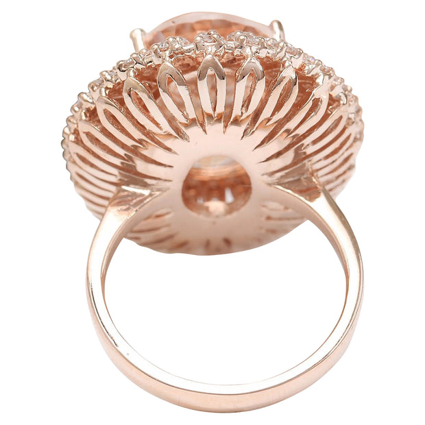 12.85 Carat Natural Morganite 14K Solid Rose Gold Diamond Ring - Fashion Strada