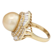 14.08 mm Gold South Sea Pearl 14K Solid Yellow Gold Diamond Ring - Fashion Strada