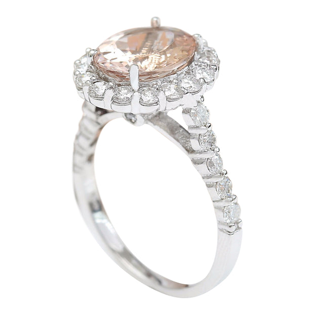 3.94 Carat Natural Morganite 14K Solid White Gold Diamond Ring - Fashion Strada