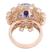 13.27 Carat Natural Tanzanite 14K Solid Rose Gold Diamond Ring - Fashion Strada