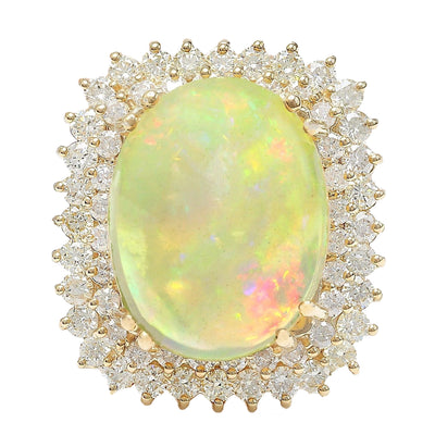 18.25 Carat Natural Opal 14K Solid Yellow Gold Diamond Ring - Fashion Strada