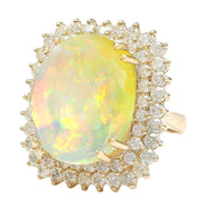18.25 Carat Natural Opal 14K Solid Yellow Gold Diamond Ring - Fashion Strada