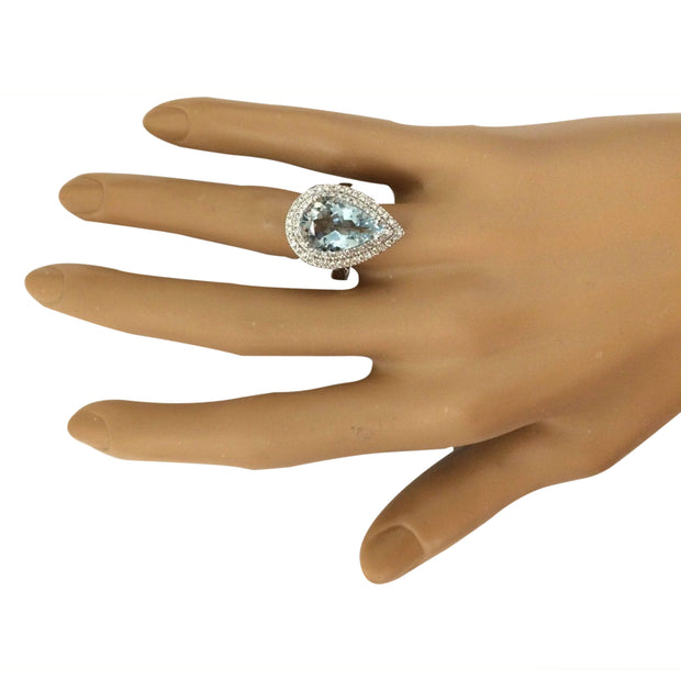 5.30 Carat Natural Aquamarine 14K Solid White Gold Diamond Ring - Fashion Strada