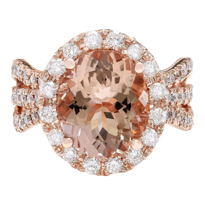 5.29 Carat Natural Morganite 14K Solid Rose Gold Diamond Ring - Fashion Strada