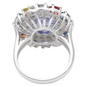 10.76 Carat Natural Tanzanite, Sapphire 14K Solid White Gold Diamond Ring - Fashion Strada
