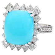 9.36 Carat Natural Turquoise 14K Solid White Gold Diamond Ring - Fashion Strada