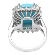9.36 Carat Natural Turquoise 14K Solid White Gold Diamond Ring - Fashion Strada
