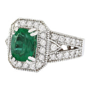 3.17 Carat Natural Emerald 14K Solid White Gold Diamond Ring - Fashion Strada
