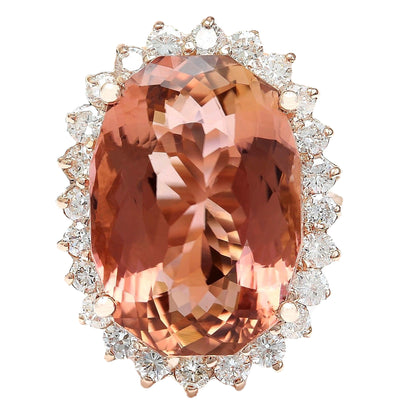 16.60 Carat Natural Morganite 14K Solid Rose Gold Diamond Ring - Fashion Strada