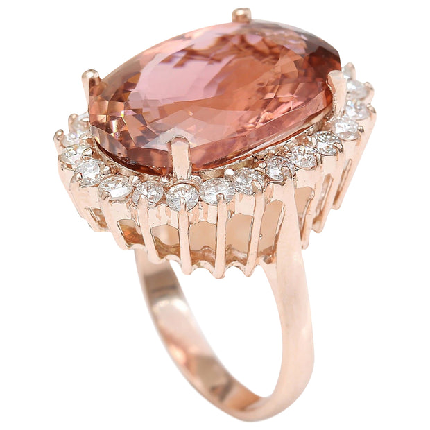 16.60 Carat Natural Morganite 14K Solid Rose Gold Diamond Ring - Fashion Strada