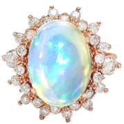 4.95 Carat Natural Opal 14K Solid Rose Gold Diamond Ring - Fashion Strada