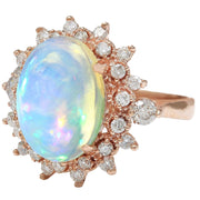 4.95 Carat Natural Opal 14K Solid Rose Gold Diamond Ring - Fashion Strada