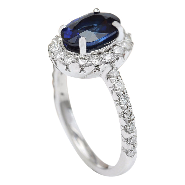 3.20 Carat Natural Sapphire 14K Solid White Gold Diamond Ring - Fashion Strada