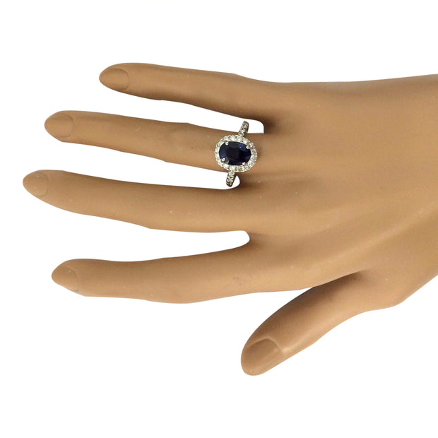 3.20 Carat Natural Sapphire 14K Solid White Gold Diamond Ring - Fashion Strada