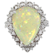 6.55 Carat Natural Opal 14K Solid White Gold Diamond Ring - Fashion Strada