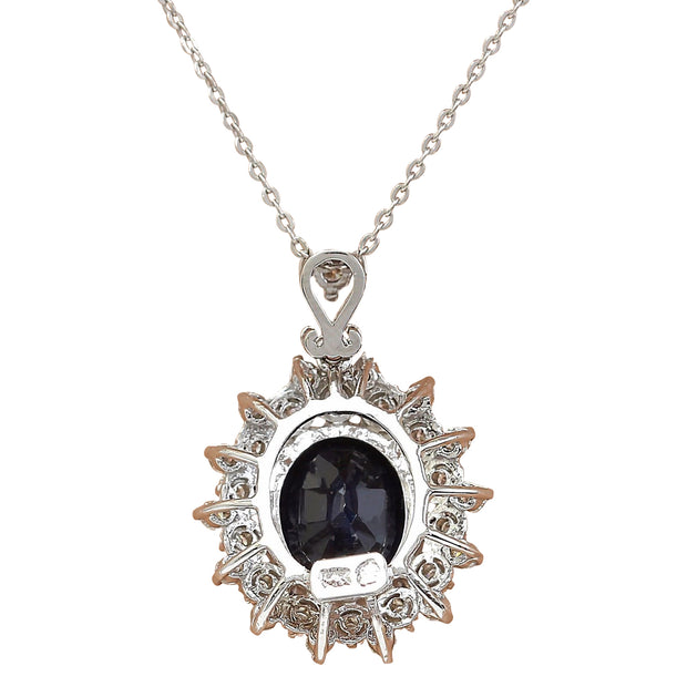 5.25 Carat Natural Sapphire 14K Solid White Gold Diamond Pendant Necklace - Fashion Strada
