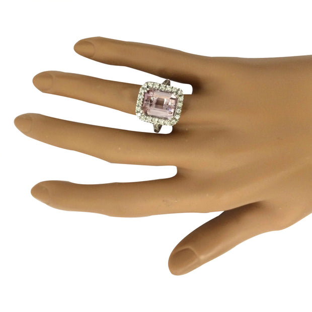 9.04 Carat Natural Kunzite 14K Solid White Gold Diamond Ring - Fashion Strada
