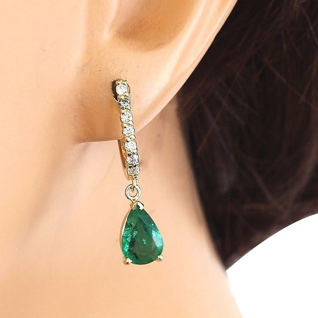 2.80 Carat Natural Emerald 14K Solid Yellow Gold Diamond Earrings - Fashion Strada