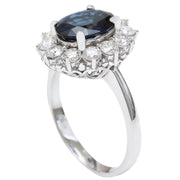 3.78 Carat Natural Sapphire 14K Solid White Gold Diamond Ring - Fashion Strada