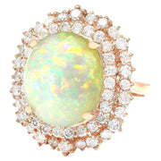 7.70 Carat Natural Opal 14K Solid Rose Gold Diamond Ring - Fashion Strada