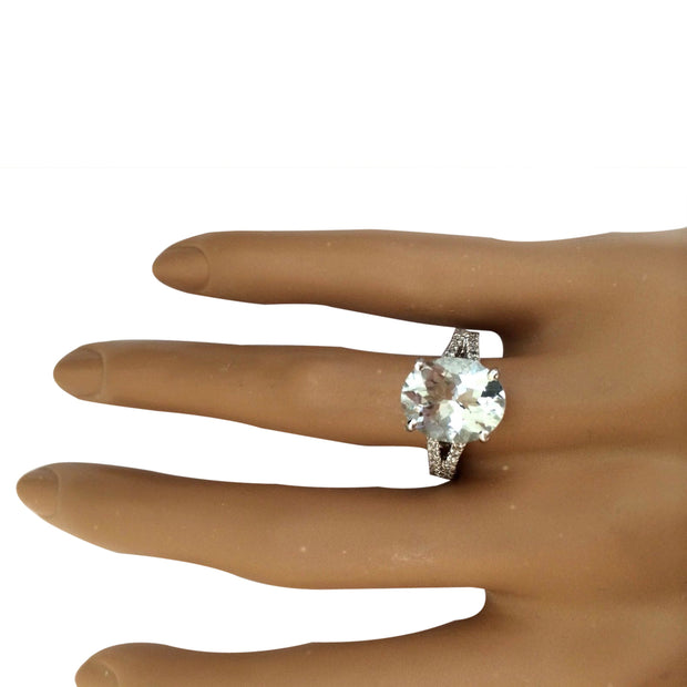 8.96 Carat Natural Aquamarine 14K Solid White Gold Diamond Ring - Fashion Strada