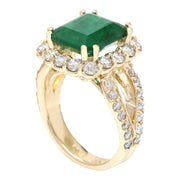 7.49 Carat Natural Emerald 14K Solid Yellow Gold Diamond Ring - Fashion Strada