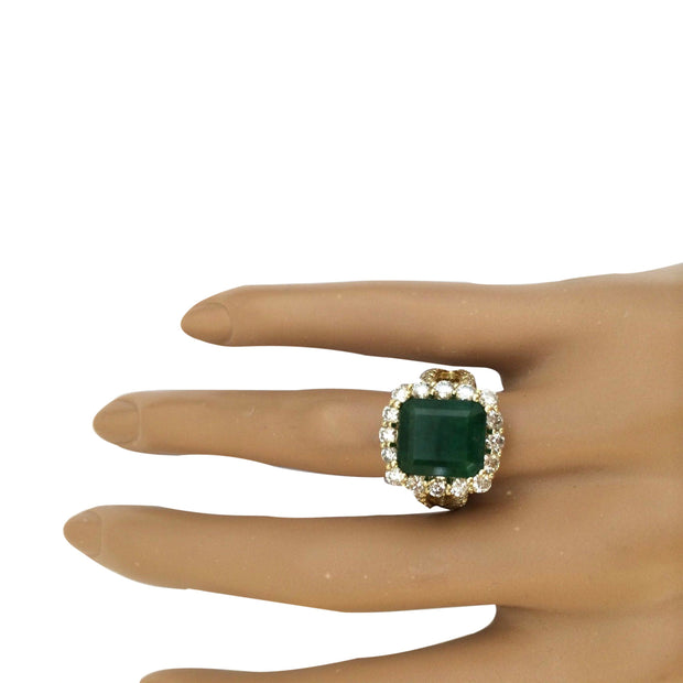 7.49 Carat Natural Emerald 14K Solid Yellow Gold Diamond Ring - Fashion Strada