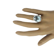 12.78 Carat Natural Aquamarine 14K Solid White Gold Diamond Ring - Fashion Strada