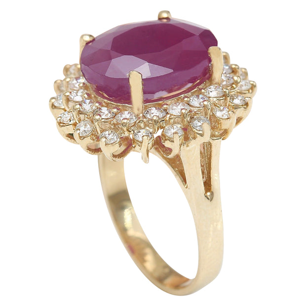 9.86 Carat Natural Ruby 14K Solid Yellow Gold Diamond Ring - Fashion Strada