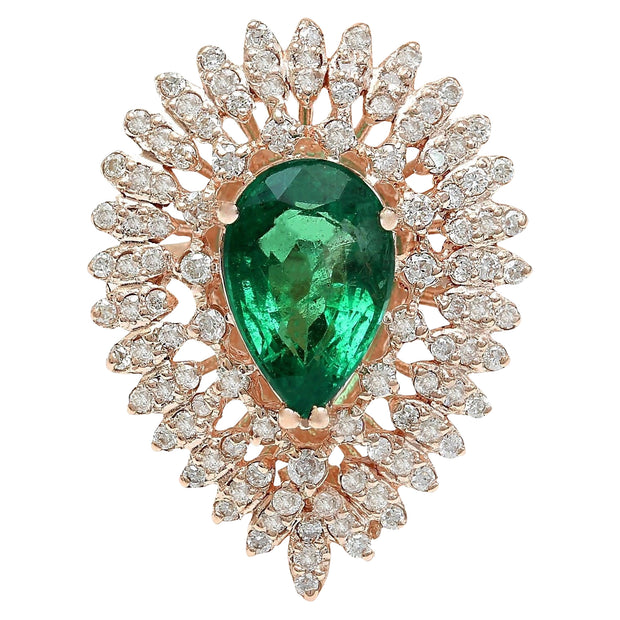 4.68 Carat Natural Emerald 14K Solid Rose Gold Diamond Ring - Fashion Strada