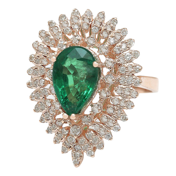 4.68 Carat Natural Emerald 14K Solid Rose Gold Diamond Ring - Fashion Strada