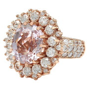 5.86 Carat Natural Kunzite 14K Solid Rose Gold Diamond Ring - Fashion Strada