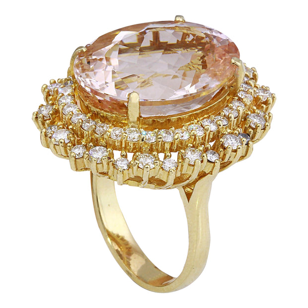 18.42 Carat Natural Morganite 14K Solid Yellow Gold Diamond Ring - Fashion Strada