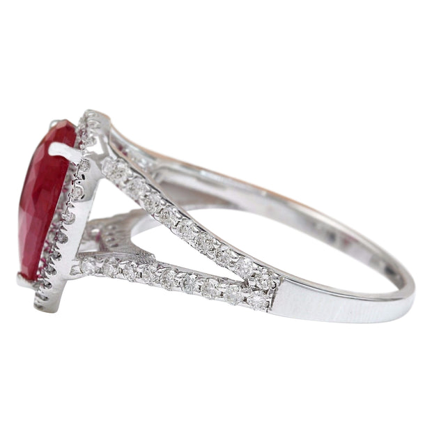 2.13 Carat Natural Ruby 14K Solid White Gold Diamond Ring - Fashion Strada